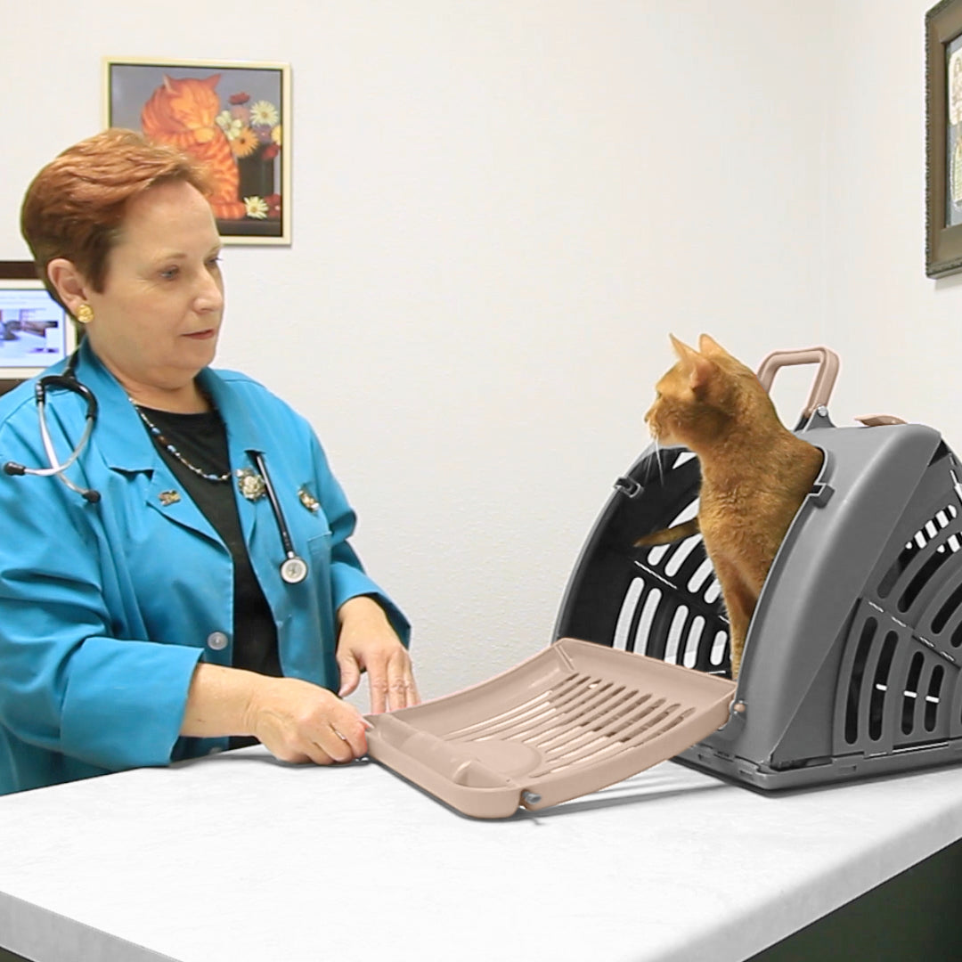 Sport Pet Designs Cat Carrier, Foldable Plastic, Medium, 25 lb Limit, Gray, 15.25" L x 18.5" W x 14.25" H — product image 5