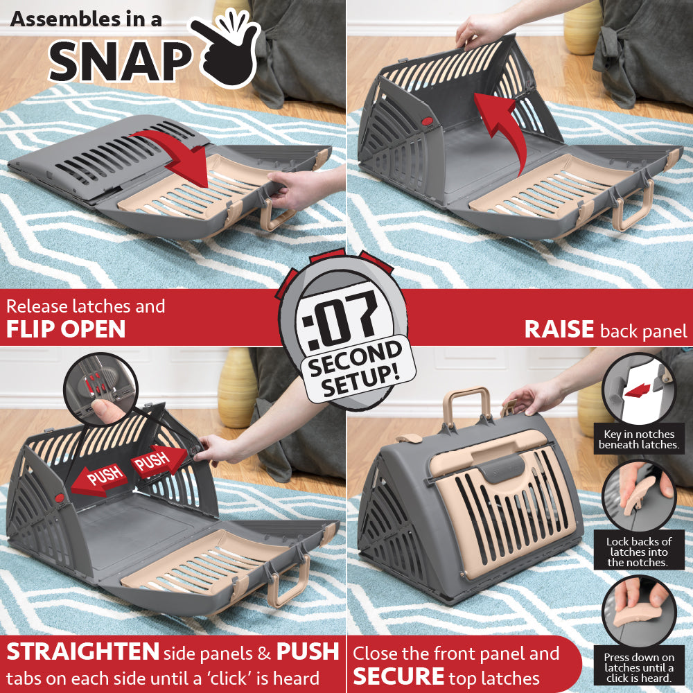 Sport Pet Designs Cat Carrier, Foldable Plastic, Medium, 25 lb Limit, Gray, 15.25" L x 18.5" W x 14.25" H — product image 7