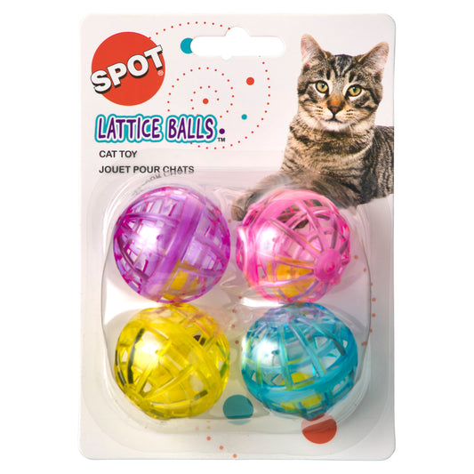SPOT Lattice Cat Toy Balls with Bells – Interactive Plastic Balls for Swatting and Batting, 1.5 Inch, 4 Pack, Multicolor