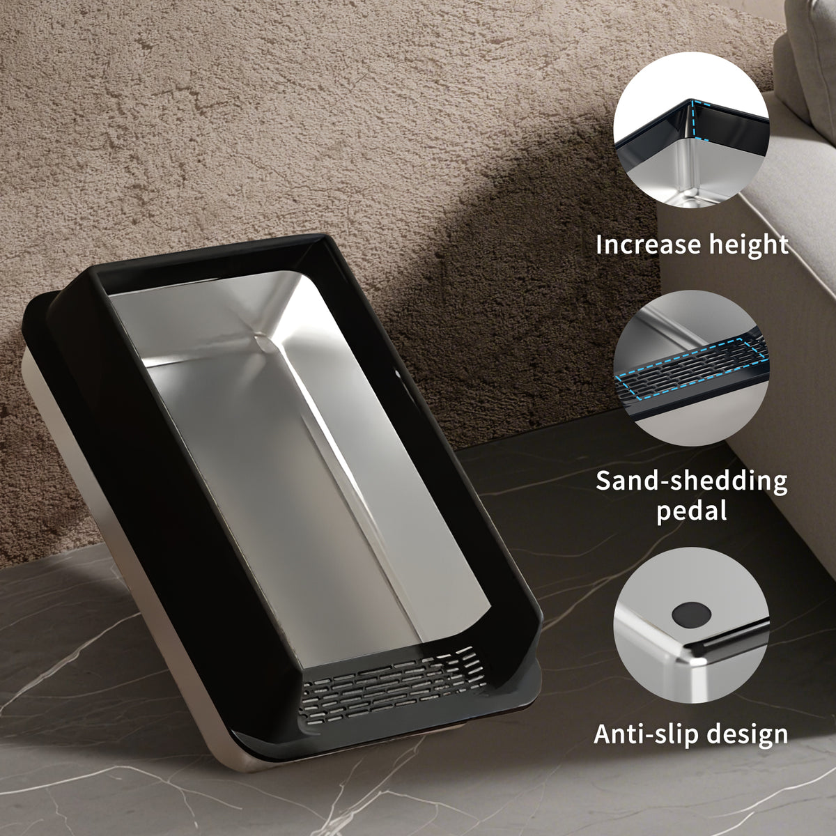 Stainless Steel Litter Box, Semi Enclosed High Side Cat Litter Box, Top Entry Litter Boxs for Senior Cats, Leak-Proof, Non-Sticky, Ideal for Indoor Cats Kitten, Black/L — product image 2