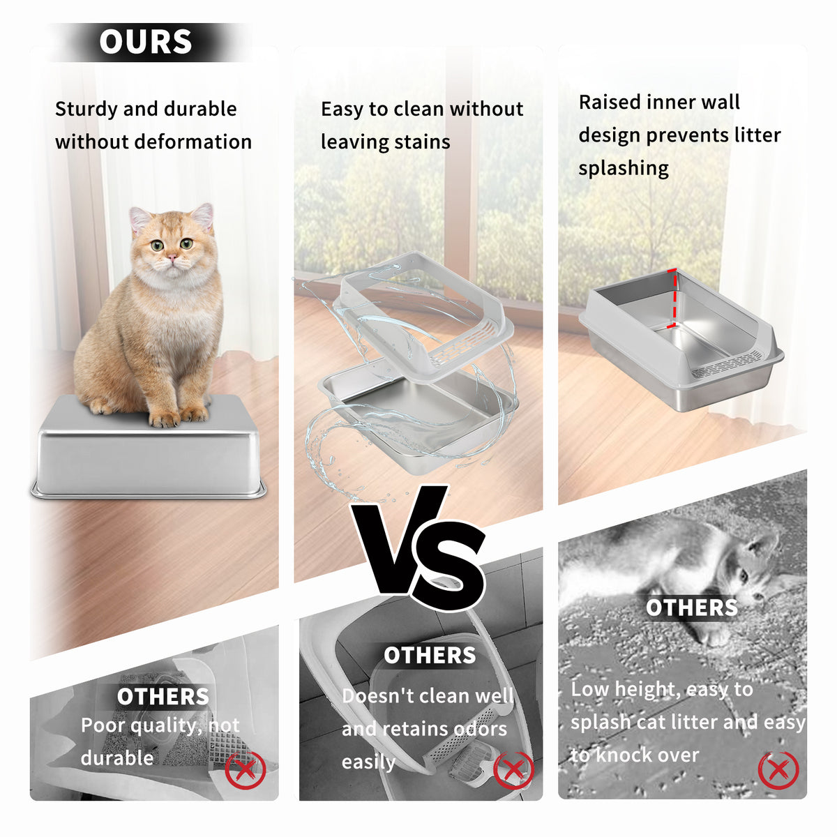 Stainless Steel Litter Box, Semi Enclosed High Side Cat Litter Box, Top Entry Litter Boxs for Senior Cats, Leak-Proof, Non-Sticky, Ideal for Indoor Cats Kitten, Gray/L — product image 4