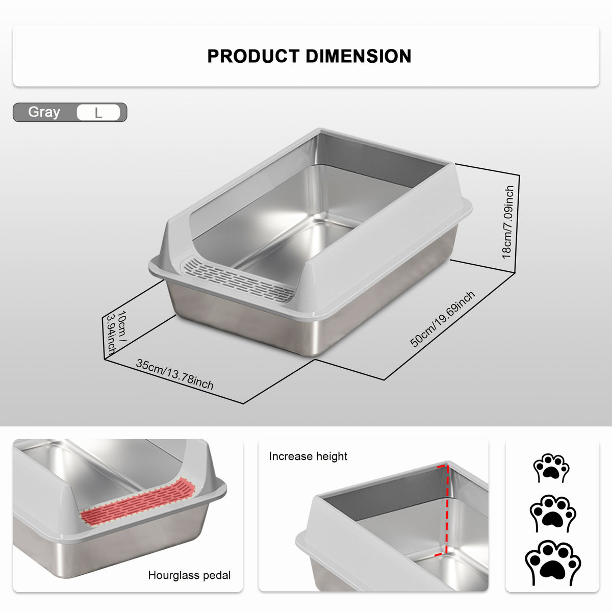 Stainless Steel Litter Box, Semi Enclosed High Side Cat Litter Box, Top Entry Litter Boxs for Senior Cats, Leak-Proof, Non-Sticky, Ideal for Indoor Cats Kitten, Gray/L — product image 5
