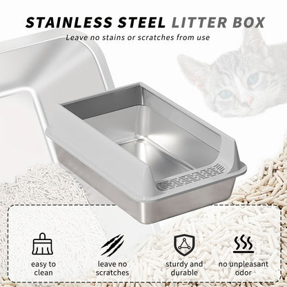 Stainless Steel Litter Box, Semi Enclosed High Side Cat Litter Box, Top Entry Litter Boxs for Senior Cats, Leak-Proof, Non-Sticky, Ideal for Indoor Cats Kitten, Gray/XL — product image 2