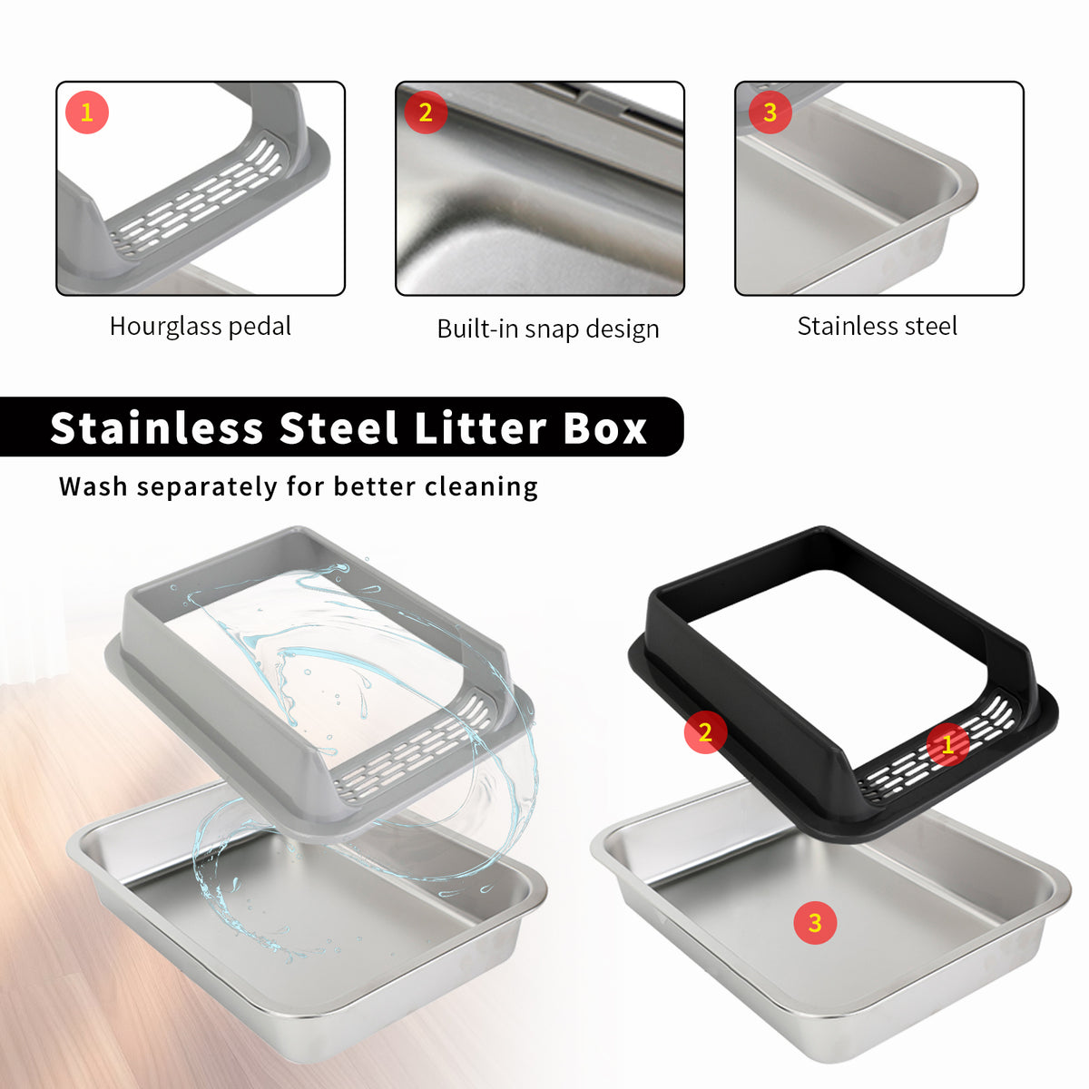 Stainless Steel Litter Box, Semi Enclosed High Side Cat Litter Box, Top Entry Litter Boxs for Senior Cats, Leak-Proof, Non-Sticky, Ideal for Indoor Cats Kitten, Gray/XL — product image 3