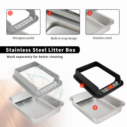 Stainless Steel Litter Box, Semi Enclosed High Side Cat Litter Box, Top Entry Litter Boxs for Senior Cats, Leak-Proof, Non-Sticky, Ideal for Indoor Cats Kitten, Gray/XL — product image 3
