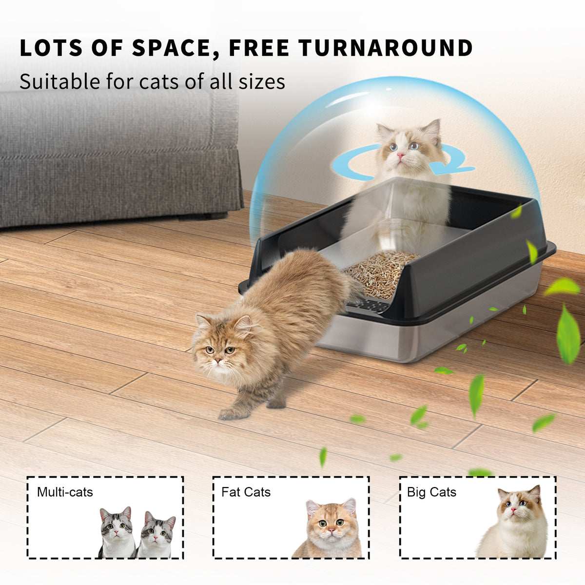 Stainless Steel Litter Box, Semi Enclosed High Side Cat Litter Box, Top Entry Litter Boxs for Senior Cats, Leak-Proof, Non-Sticky, Ideal for Indoor Cats Kitten, Gray/XL — product image 4
