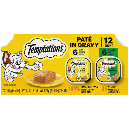 Temptations Paté in Gravy Wet Cat Food Variety Pack, 3.5 oz Tray, 12 Count