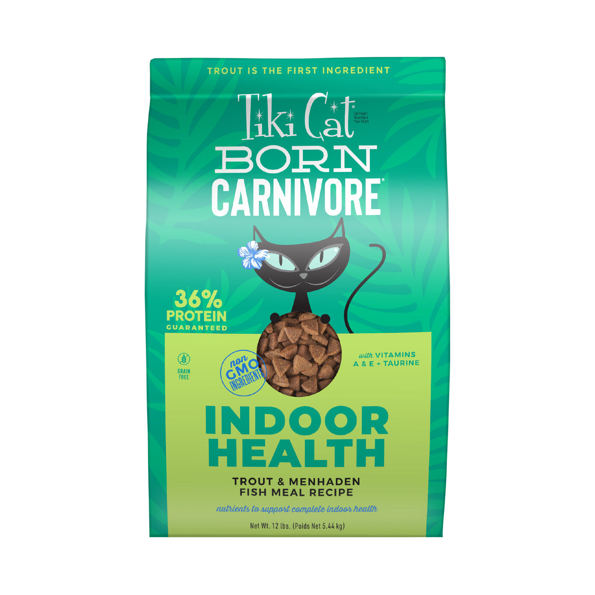 Tiki Cat Born Carnivore Indoor Health Dry Cat Food, Trout & Menhaden Fish Meal, 12 lbs. Bag