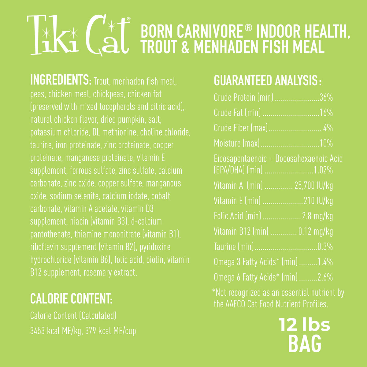 Tiki Cat Born Carnivore Indoor Health Dry Cat Food, Trout & Menhaden Fish Meal, 12 lbs. Bag — product image 3