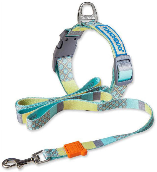 Touchdog Blue 'Trendzy' 2-in-1 Matching Fashion Designer Printed Dog Leash and Collar, Small