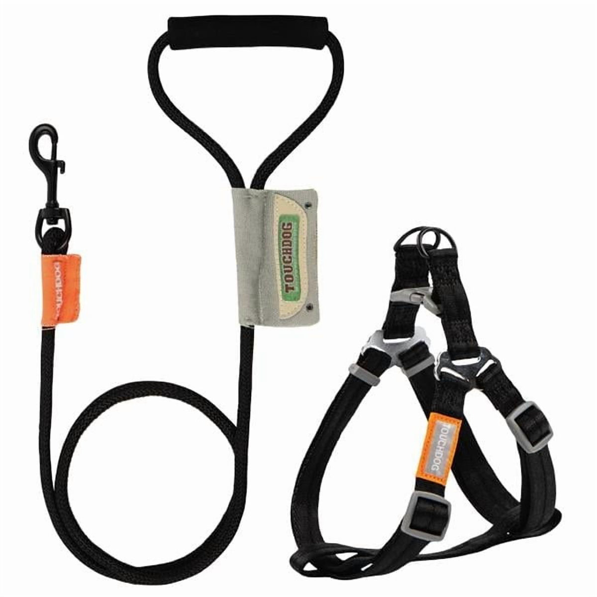 Touchdog 'Macaron' 2-in-1 Durable Nylon Dog Harness and Leash, Black, Medium