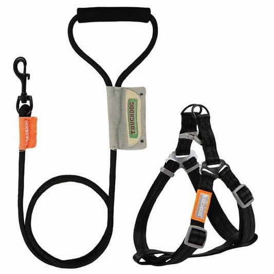 Touchdog 'Macaron' 2-in-1 Durable Nylon Dog Harness and Leash, Black, Medium