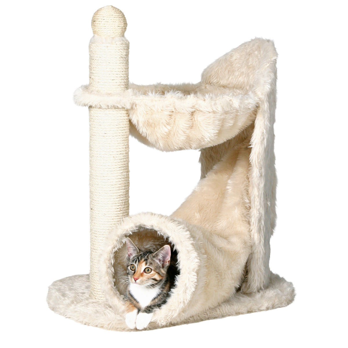 TRIXIE Baza Gandia Plush 26.8" Cat Tree with Sisal Scratching Post-Hammock & Tunnel, Cream — product image 6