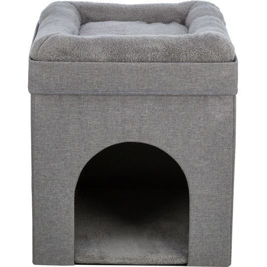 TRIXIE Crazy Cube 1-Story Indoor Cat Condo, Cat House with Scratching Pad, Gray
