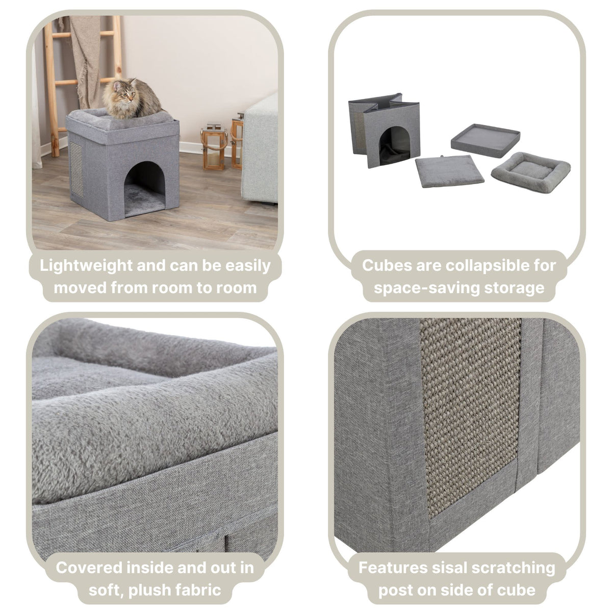 TRIXIE Crazy Cube 1-Story Indoor Cat Condo, Cat House with Scratching Pad, Gray — product image 3