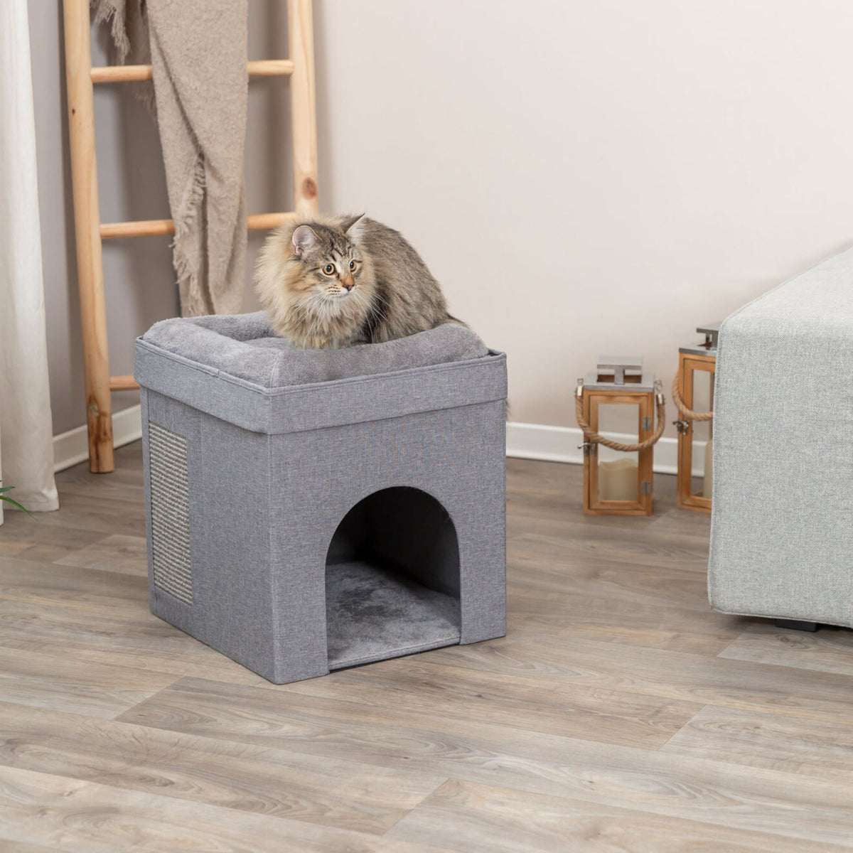 TRIXIE Crazy Cube 1-Story Indoor Cat Condo, Cat House with Scratching Pad, Gray — product image 6