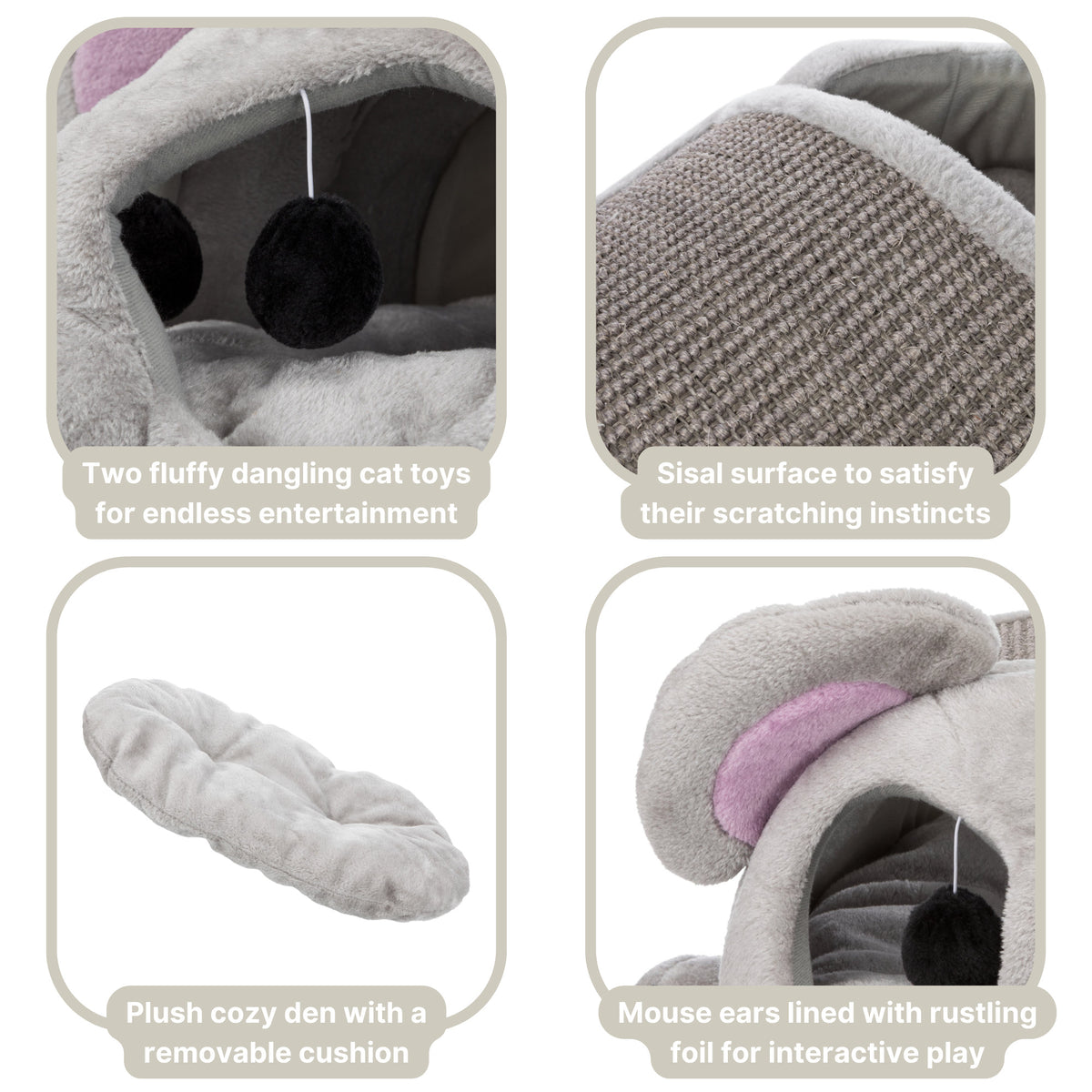 TRIXIE Lukas Plush Indoor Cat Condo with Sisal Scratching Surface & Removable Cushion, Gray — product image 2