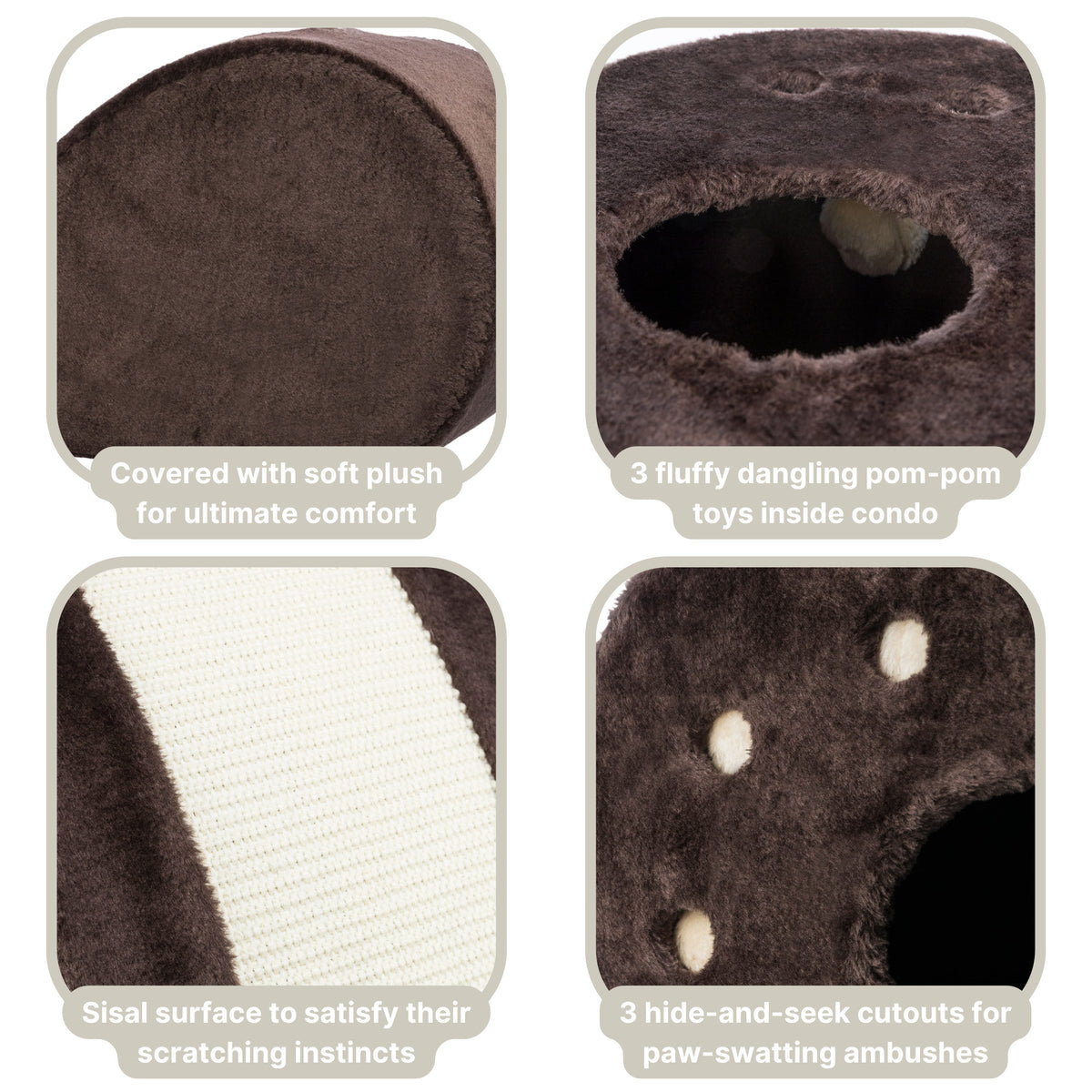TRIXIE Topi Plush Cover Indoor Cat Condo with Sisal Scratching Surface & Cat Toys, Brown — product image 2