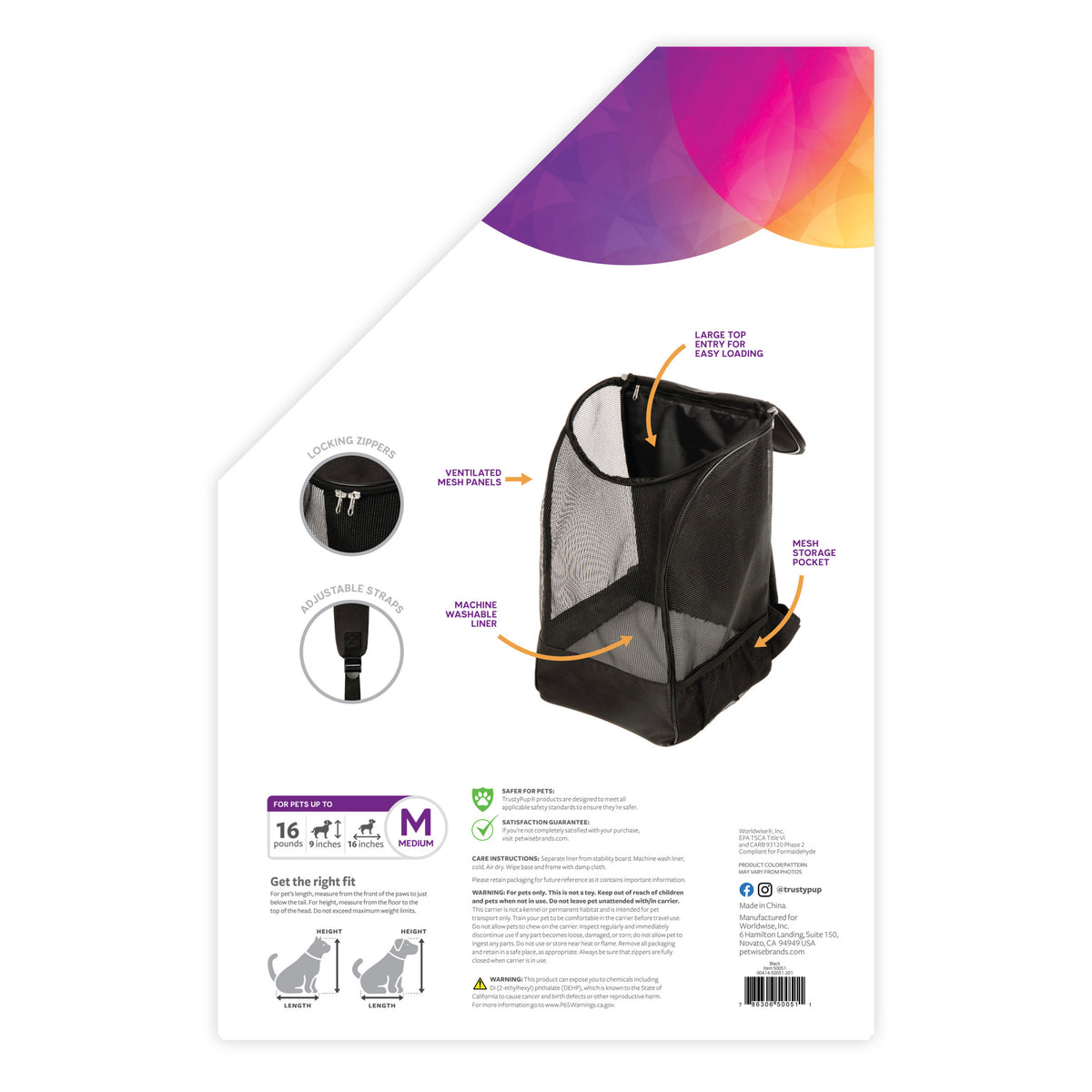 TrustyPup® Pet Backpack, Black, Medium, 16 Lb Limit — product image 6