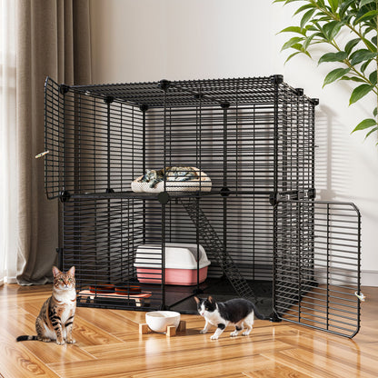Uforic 2 Tier Cat Cage, Indoor Cat Enclosure DIY Cat Playpen Metal Kennel for 1-2 Cats,28"L x 28"W x 28"H,Black