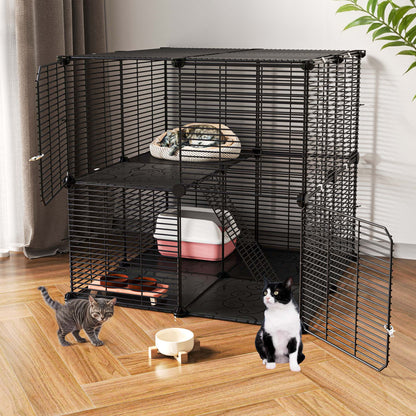 Uforic 2 Tier Cat Cage, Indoor Cat Enclosure DIY Cat Playpen Metal Kennel for 1-2 Cats,28"L x 28"W x 28"H,Black — product image 2