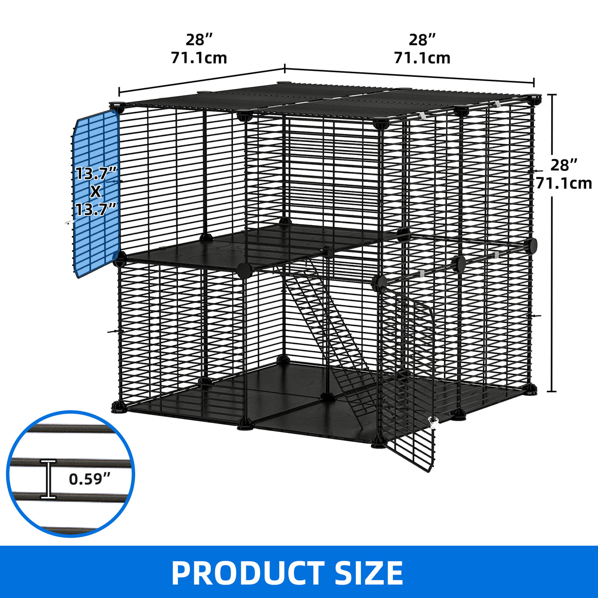 Uforic 2 Tier Cat Cage, Indoor Cat Enclosure DIY Cat Playpen Metal Kennel for 1-2 Cats,28"L x 28"W x 28"H,Black — product image 3