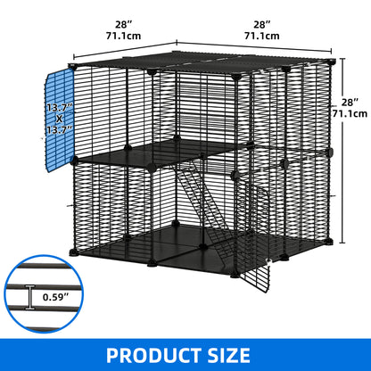 Uforic 2 Tier Cat Cage, Indoor Cat Enclosure DIY Cat Playpen Metal Kennel for 1-2 Cats,28"L x 28"W x 28"H,Black — product image 3