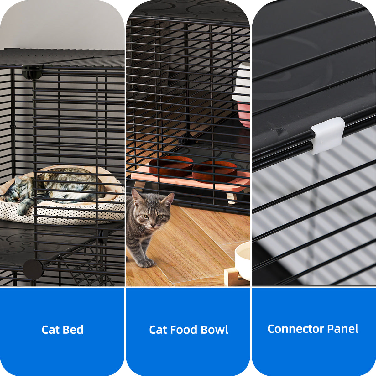 Uforic 2 Tier Cat Cage, Indoor Cat Enclosure DIY Cat Playpen Metal Kennel for 1-2 Cats,28"L x 28"W x 28"H,Black — product image 5