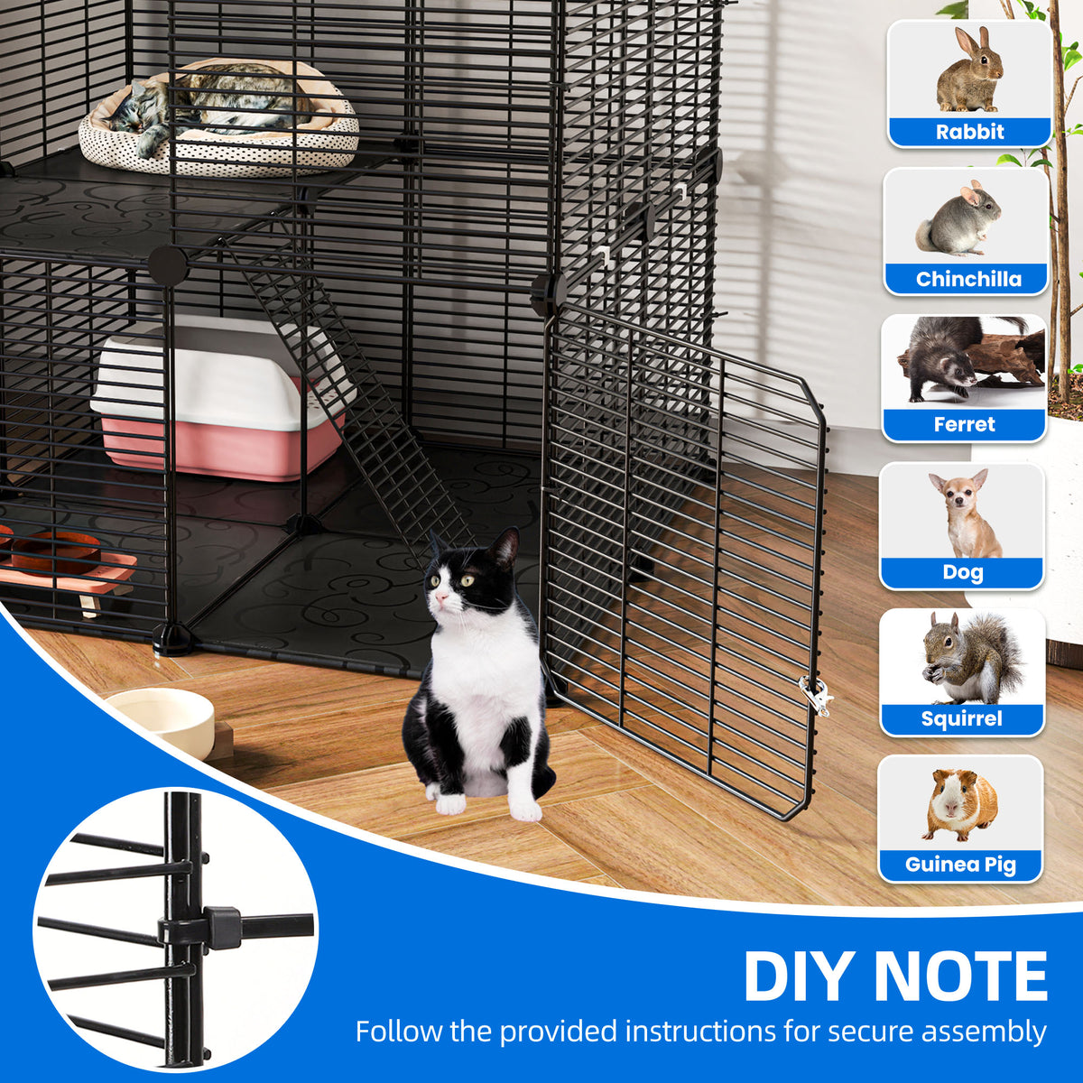 Uforic 2 Tier Cat Cage, Indoor Cat Enclosure DIY Cat Playpen Metal Kennel for 1-2 Cats,28"L x 28"W x 28"H,Black — product image 6