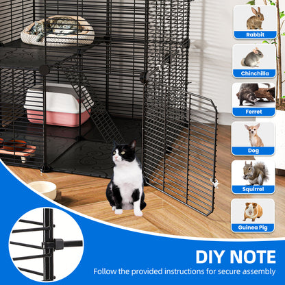 Uforic 2 Tier Cat Cage, Indoor Cat Enclosure DIY Cat Playpen Metal Kennel for 1-2 Cats,28"L x 28"W x 28"H,Black — product image 6