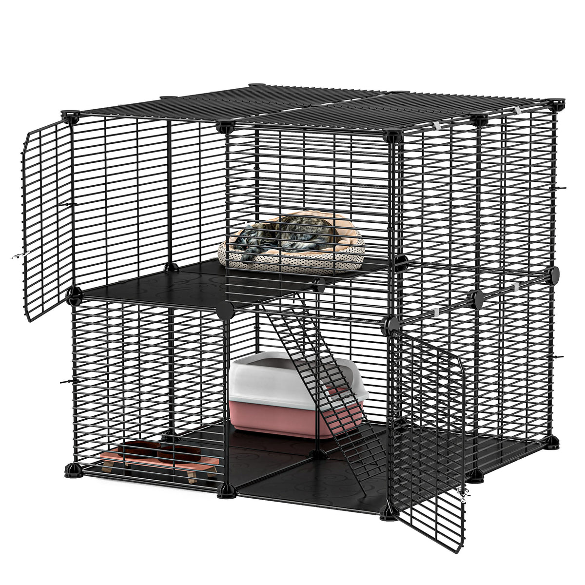 Uforic 2 Tier Cat Cage, Indoor Cat Enclosure DIY Cat Playpen Metal Kennel for 1-2 Cats,28"L x 28"W x 28"H,Black — product image 7