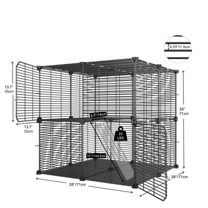 Uforic 2-Tier Cat Cage,Indoor DIY Pet Playpen Metal Cat Kennel for 1-2 Cats, Ferrets, Chinchillas, Rabbits, Kittens,Travel and Camping,28"L x 28"W x 28"H,Black — product image 2