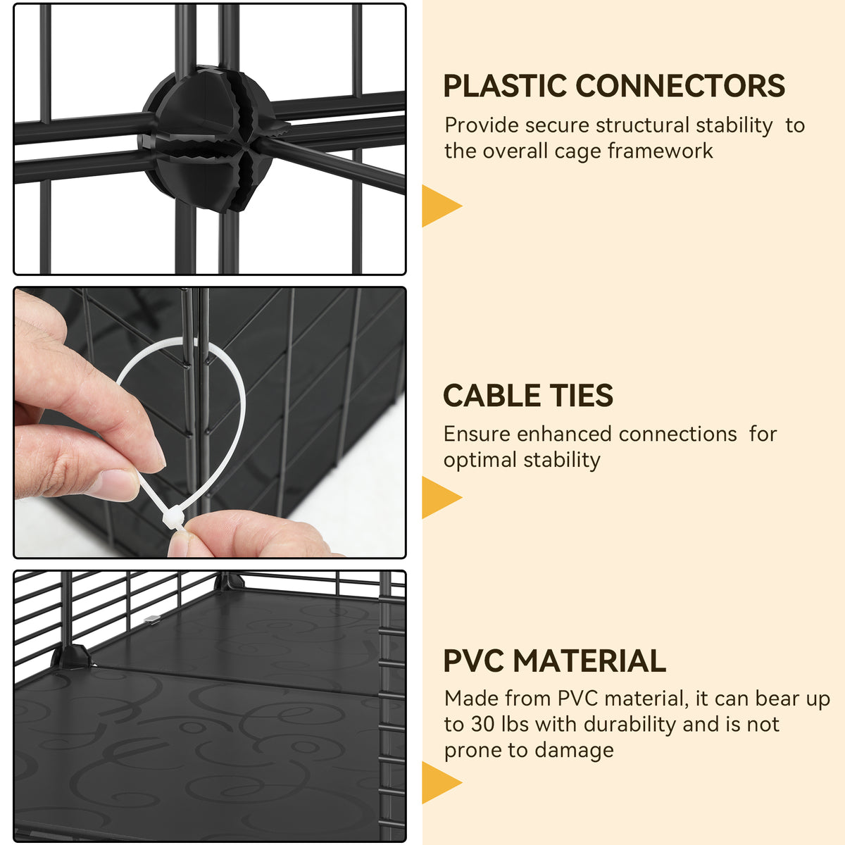 Uforic 2-Tier Cat Cage,Indoor DIY Pet Playpen Metal Cat Kennel for 1-2 Cats, Ferrets, Chinchillas, Rabbits, Kittens,Travel and Camping,28"L x 28"W x 28"H,Black — product image 3