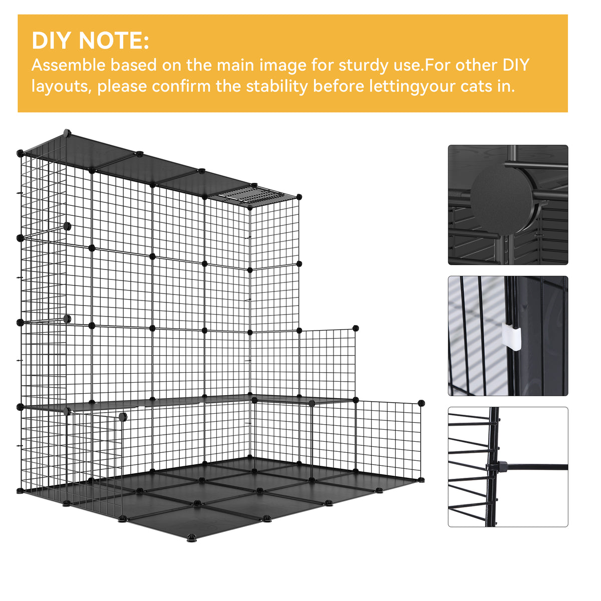 Uforic 2-Tier Cat Cage,Indoor DIY Pet Playpen Metal Cat Kennel for 1-2 Cats, Ferrets, Chinchillas, Rabbits, Kittens,Travel and Camping,28"L x 28"W x 28"H,Black — product image 4
