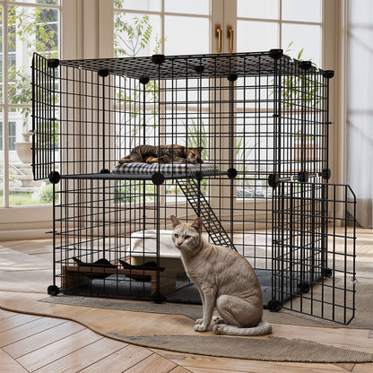 Uforic 28" Cat Cage, 2 Tier Indoor Cat Enclosures, DIY Cat Playpen Metal Kennel for 1-2 Cats,28"L x 28"W x 28"H,Black — product image 2