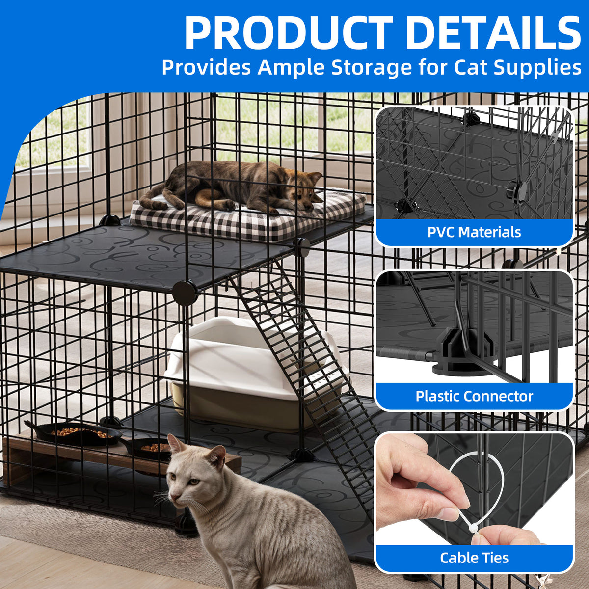 Uforic 28" Cat Cage, 2 Tier Indoor Cat Enclosures, DIY Cat Playpen Metal Kennel for 1-2 Cats,28"L x 28"W x 28"H,Black — product image 4