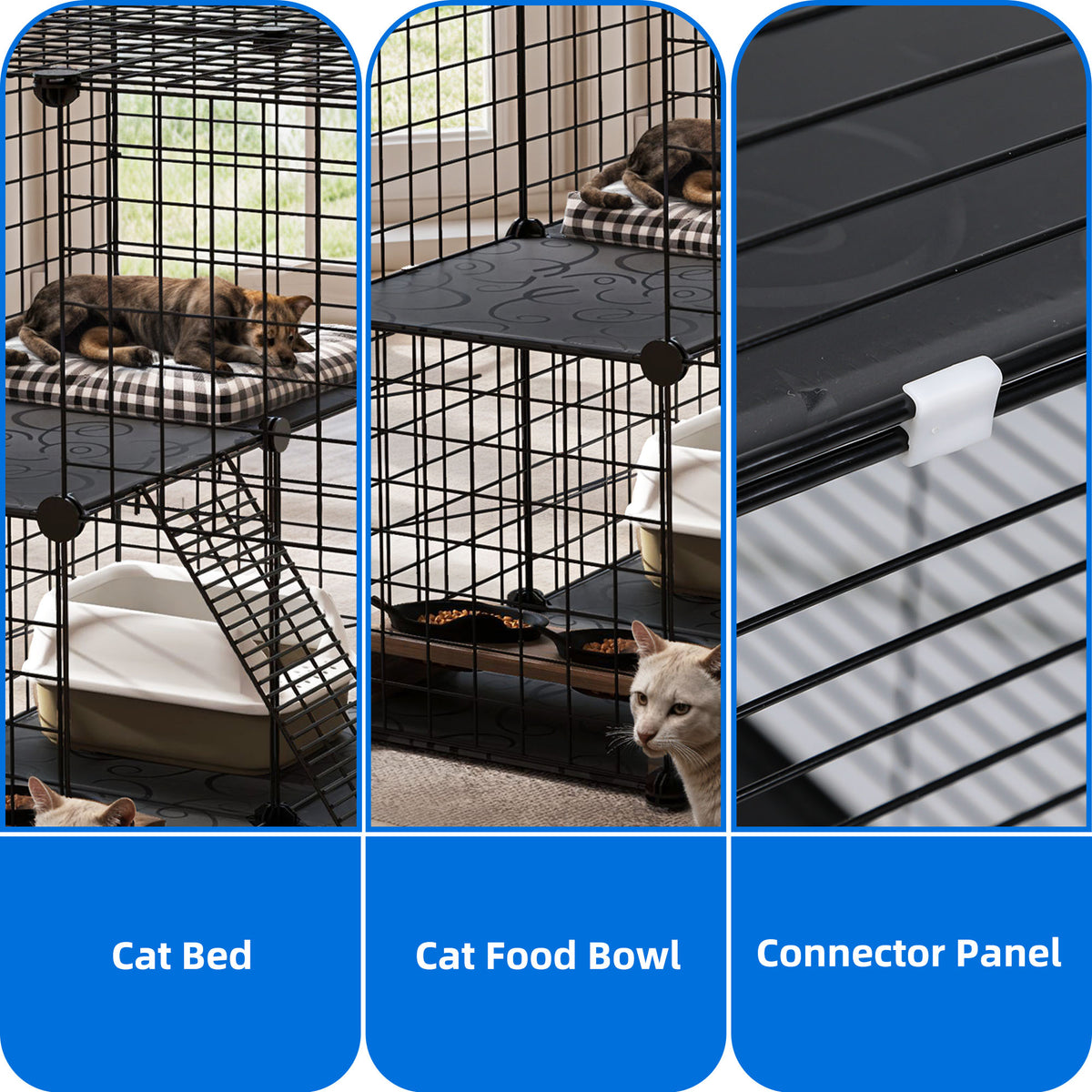Uforic 28" Cat Cage, 2 Tier Indoor Cat Enclosures, DIY Cat Playpen Metal Kennel for 1-2 Cats,28"L x 28"W x 28"H,Black — product image 5