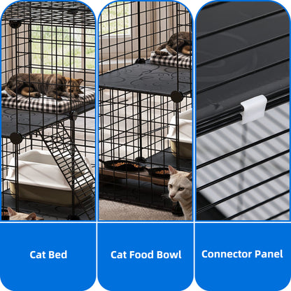 Uforic 28" Cat Cage, 2 Tier Indoor Cat Enclosures, DIY Cat Playpen Metal Kennel for 1-2 Cats,28"L x 28"W x 28"H,Black — product image 5