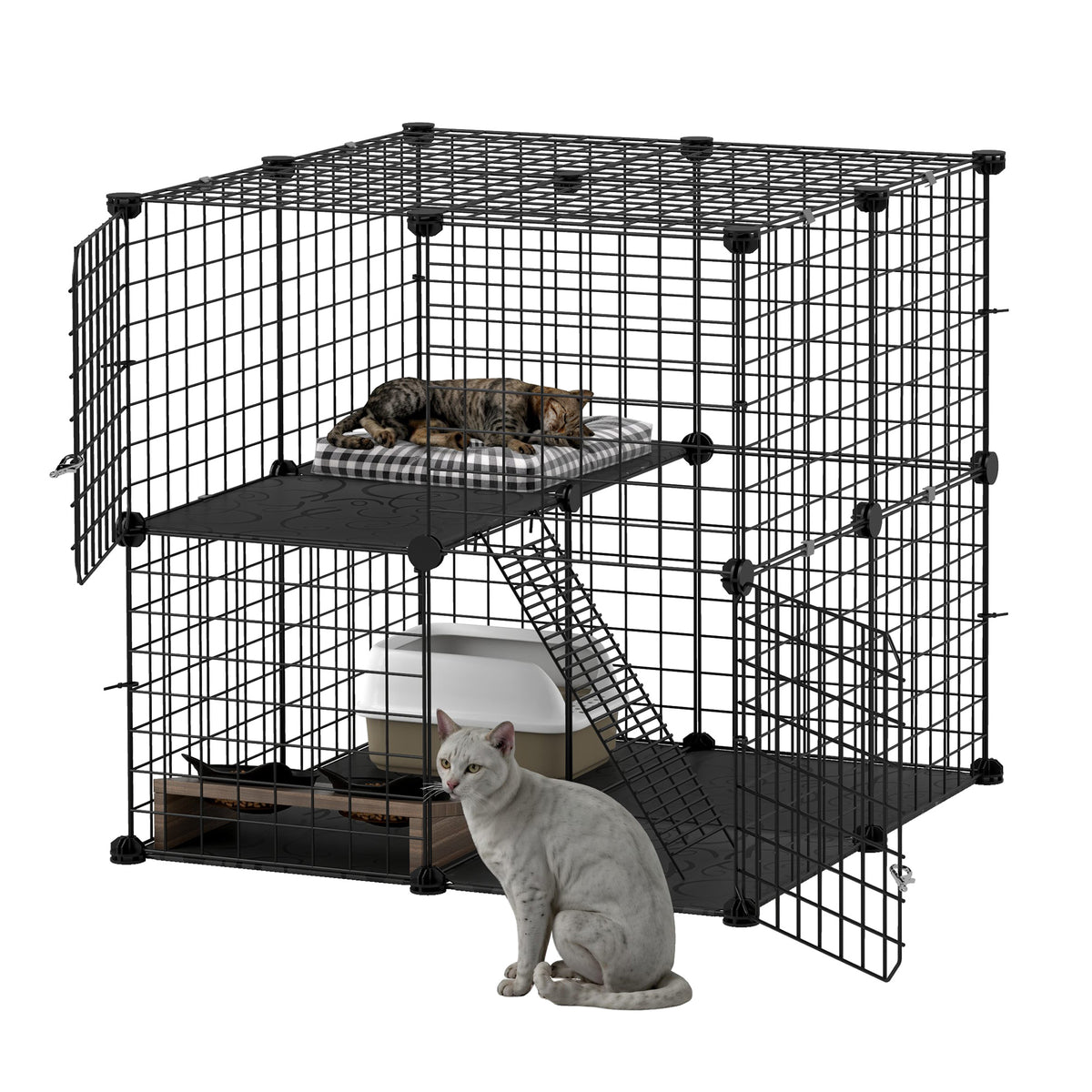 Uforic 28" Cat Cage, 2 Tier Indoor Cat Enclosures, DIY Cat Playpen Metal Kennel for 1-2 Cats,28"L x 28"W x 28"H,Black — product image 7
