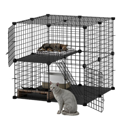 Uforic 28" Cat Cage, 2 Tier Indoor Cat Enclosures, DIY Cat Playpen Metal Kennel for 1-2 Cats,28"L x 28"W x 28"H,Black — product image 7