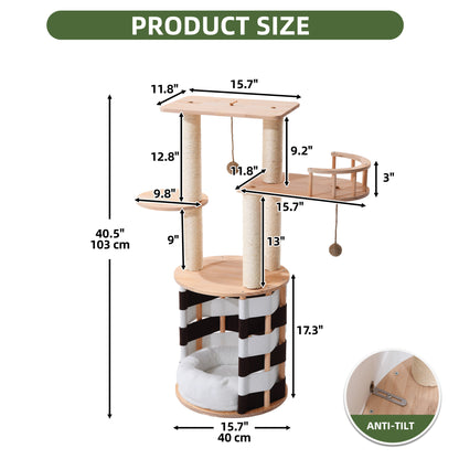 Uforic 40 in Solid Pine Wood Cat Tree, Multi-Level Cat Tower with Cat House, Observation Perches, Plush Bed & Sisal Scratching Posts, Indoor Cat Furniture — product image 2