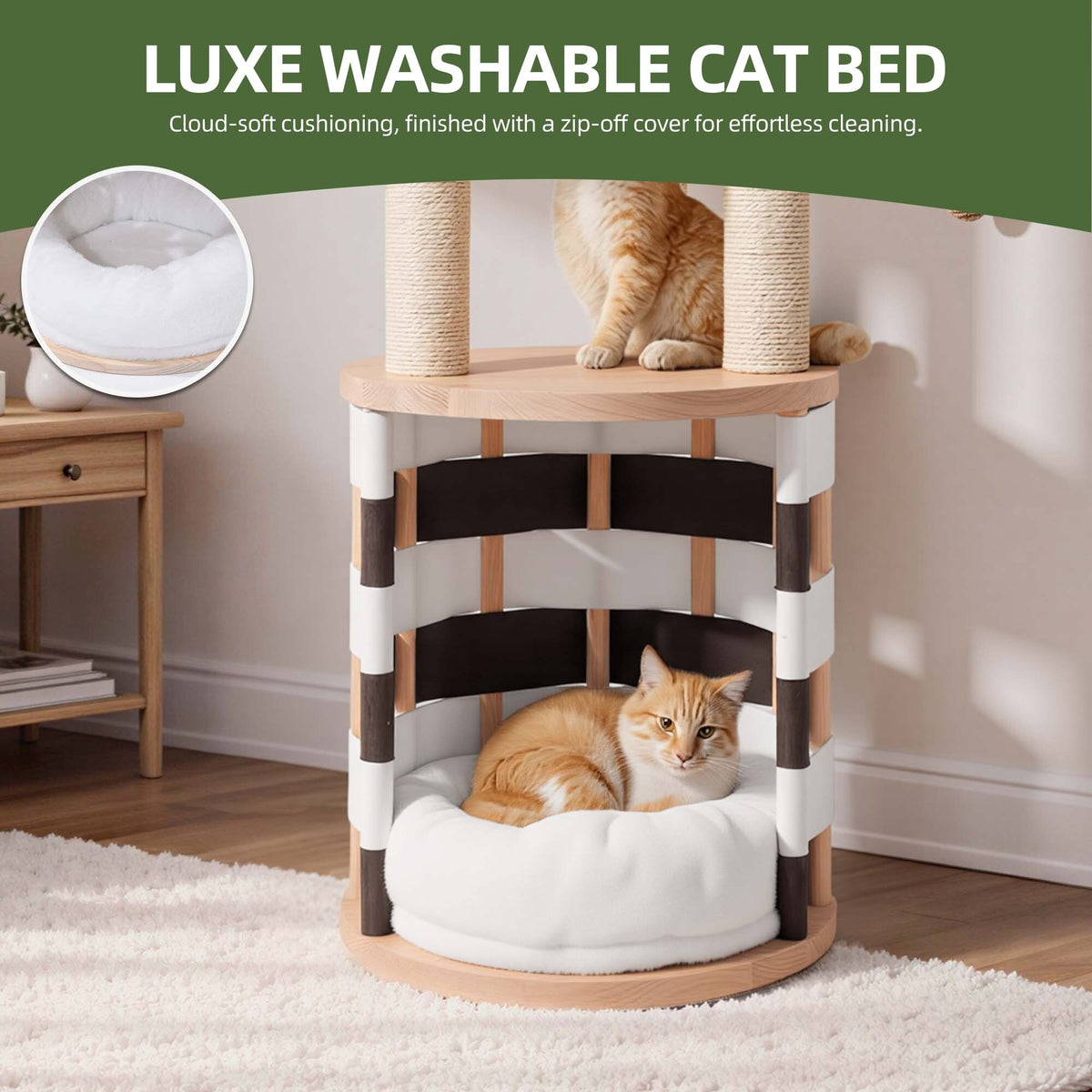 Uforic 40 in Solid Pine Wood Cat Tree, Multi-Level Cat Tower with Cat House, Observation Perches, Plush Bed & Sisal Scratching Posts, Indoor Cat Furniture — product image 3