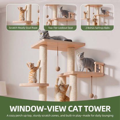 Uforic 40 in Solid Pine Wood Cat Tree, Multi-Level Cat Tower with Cat House, Observation Perches, Plush Bed & Sisal Scratching Posts, Indoor Cat Furniture — product image 4