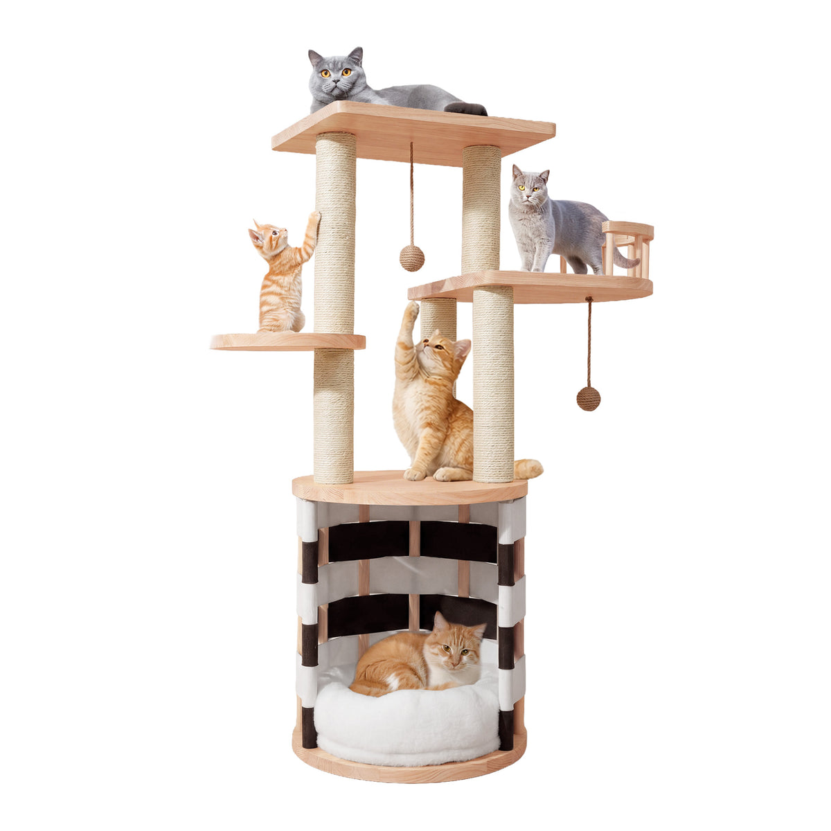 Uforic 40 in Solid Pine Wood Cat Tree, Multi-Level Cat Tower with Cat House, Observation Perches, Plush Bed & Sisal Scratching Posts, Indoor Cat Furniture — product image 6