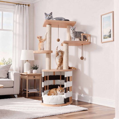 Uforic 40 in Solid Pine Wood Cat Tree, Multi-Level Cat Tower with Cat House, Observation Perches, Plush Bed & Sisal Scratching Posts, Indoor Cat Furniture — product image 7