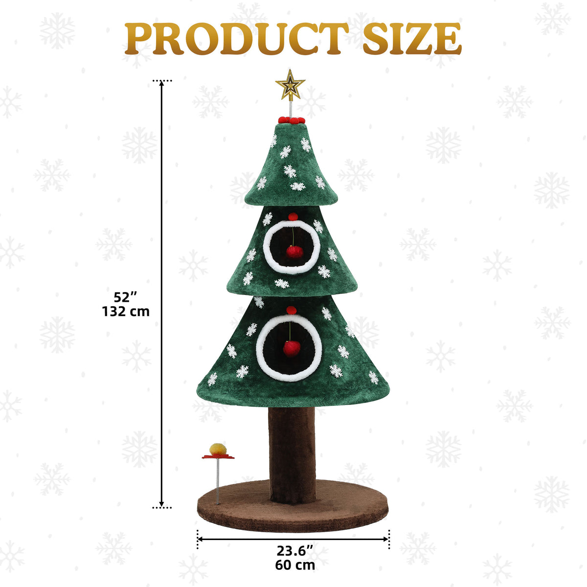 Uforic 52 Inch Christmas Tree Style Cat Tower with 2 Cat Houses, DIY Snowflake & Star Festive Decor, Green — product image 5