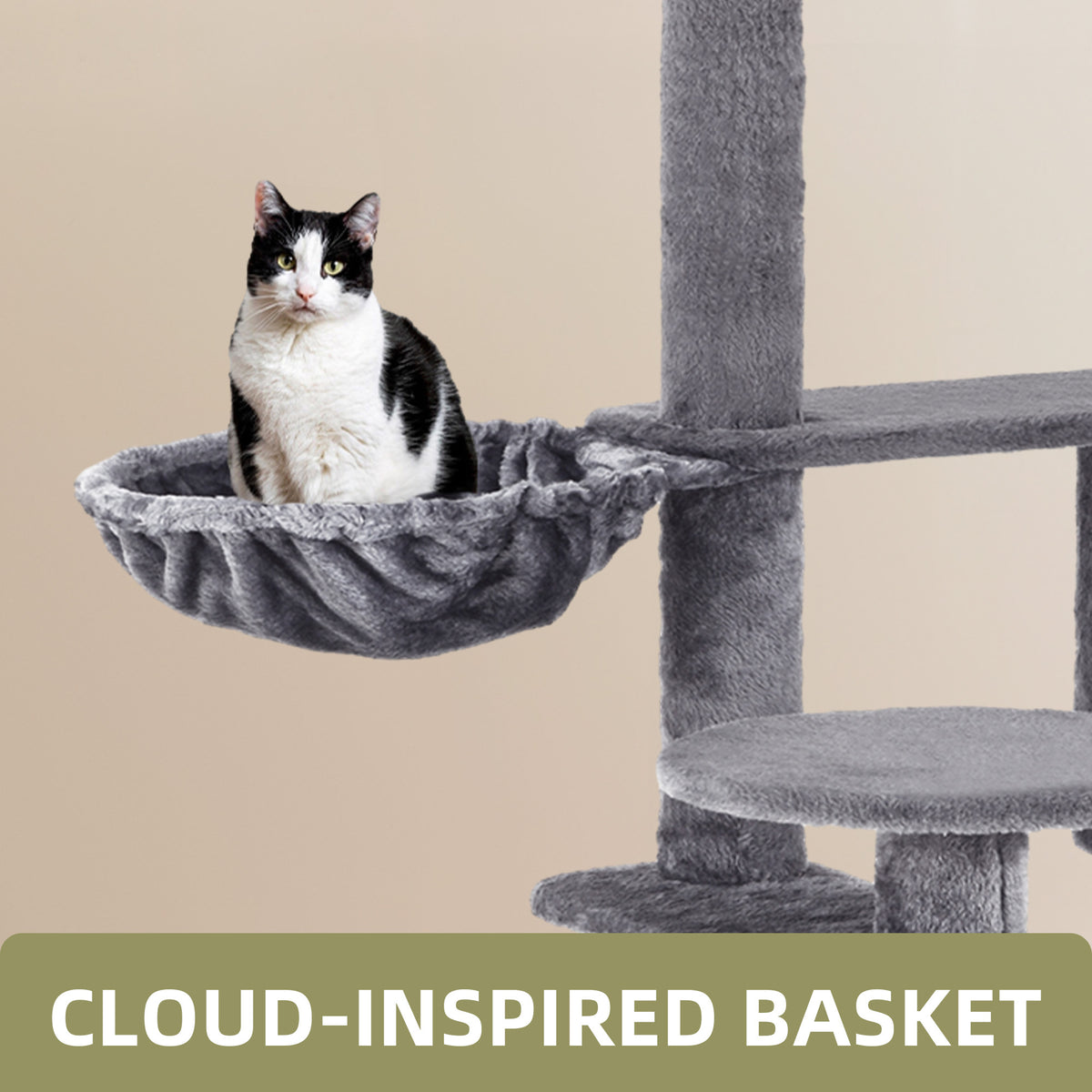 Uforic 70" Cat Tree Condo Multi-Level Tower with Scratching Posts &Cozy Basket for Indoor Cats, Light Gray — product image 6