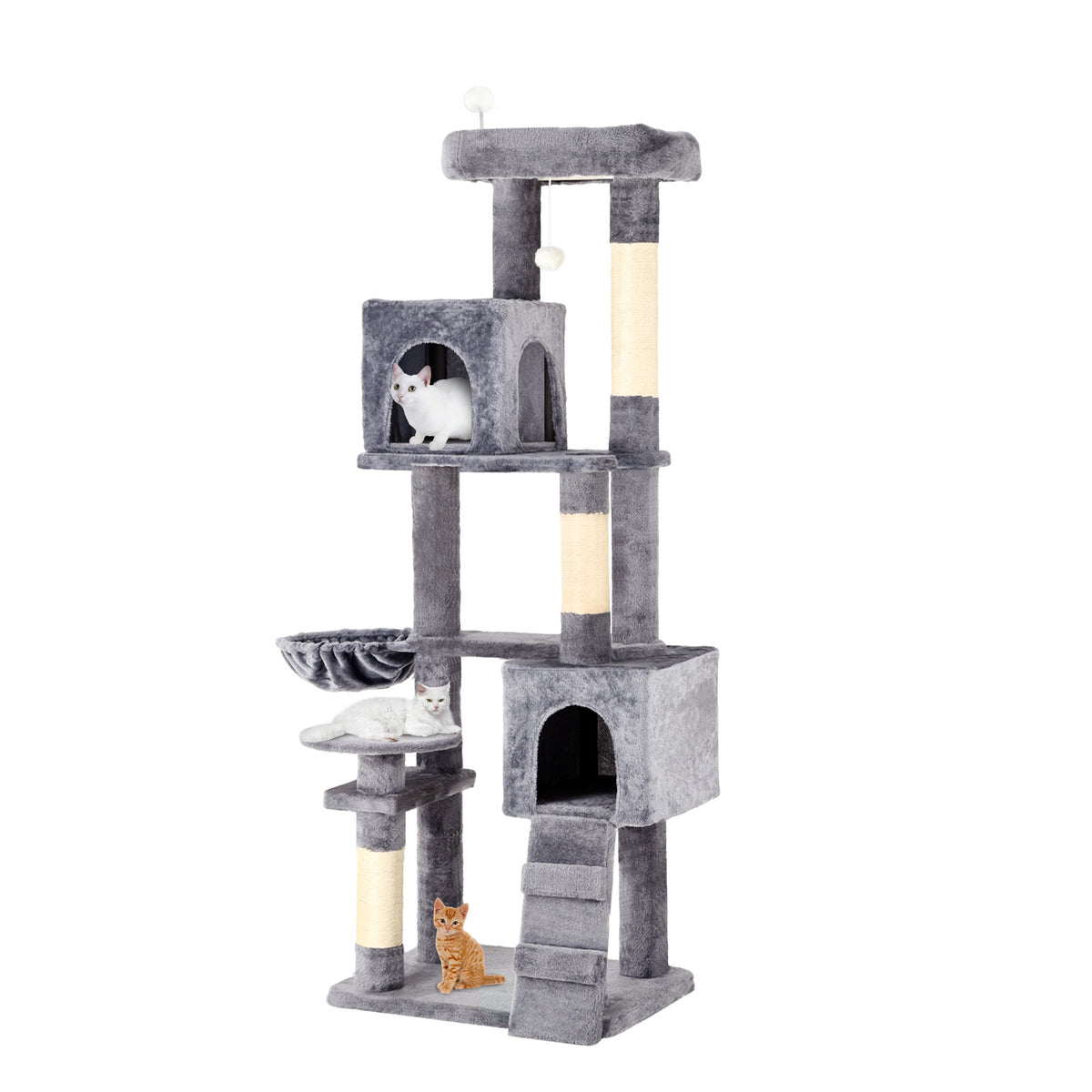 Uforic 70" Cat Tree Condo Multi-Level Tower with Scratching Posts &Cozy Basket for Indoor Cats, Light Gray — product image 7