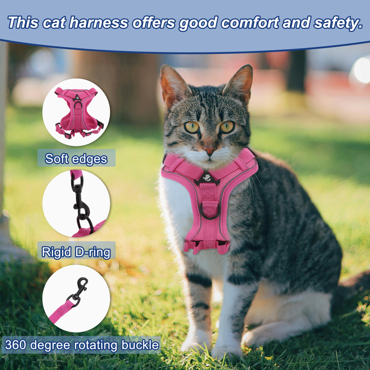 Unique Bargains Adjustable Cat Harness Leash Set With Reflective Strips Rose Red L — product image 2