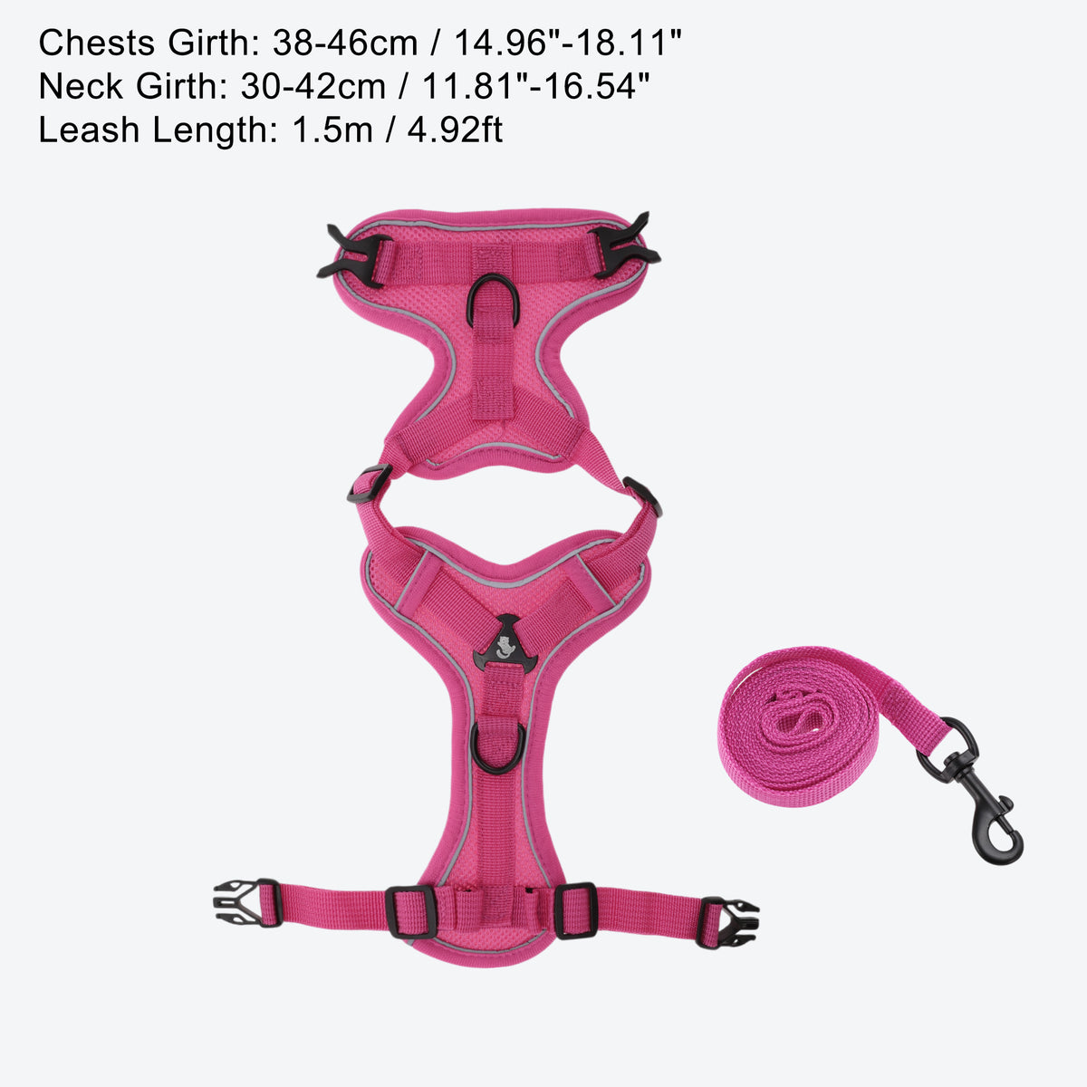 Unique Bargains Adjustable Cat Harness Leash Set With Reflective Strips Rose Red L — product image 4